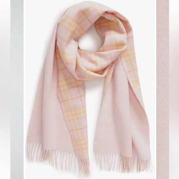 NEW Burberry 168X30 Pink Check To Solid Reversible Cashmere Scarf - Picture 10 of 16